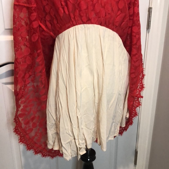 Free People Red Floral Lace Mesh Dress size 8 - Picture 15 of 16